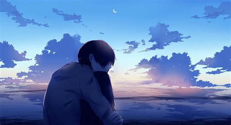 Download Sad Boy Anime In The Sea Wallpaper | Wallpapers.com