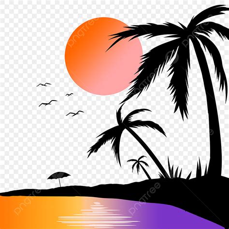 Beach Vacation Silhouette PNG Free, Retro Summer Beach Palm Vacation ...