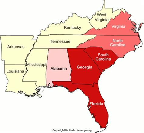 Map Of Southeast US | Southeast Map of US