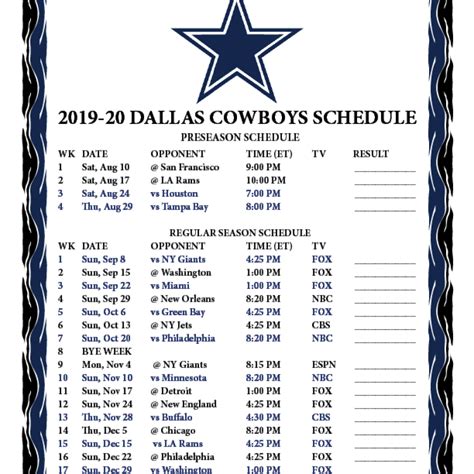 2019 nfl schedule printable - malealernas