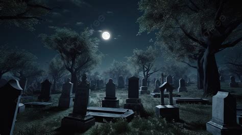 Spooky Cemetery In The Dark A 3d Render For Halloween Background ...