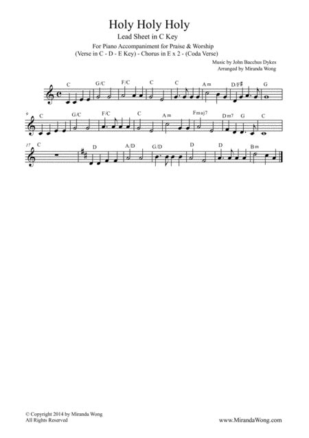 Holy, Holy, Holy - Lead Sheet in C Key (With Chords) (arr. Miranda Wong ...