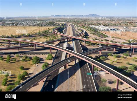 Aerial view of the SuperRedTan freeway interchange of U.S. highway 60 ...