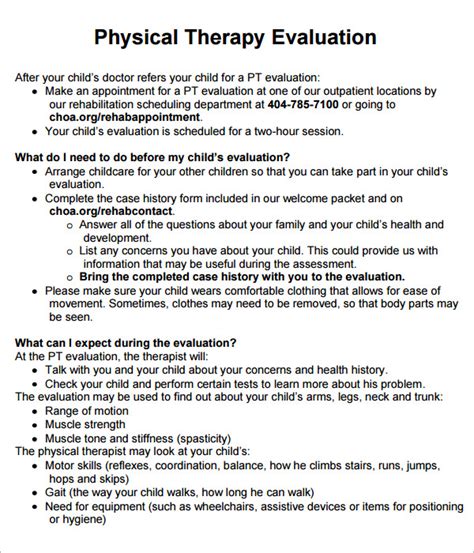 Physical Therapy Evaluation - 7 Free Download for PDF