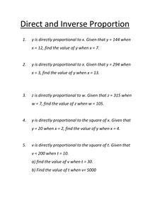 Direct & Inverse Proportion Revision Worksheet by matthewneely - UK ...