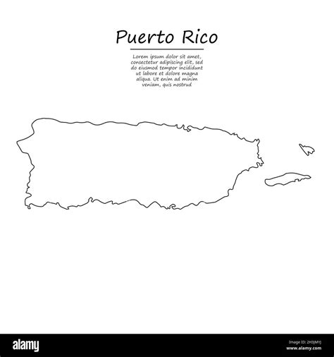 Simple outline map of Puerto Rico, vector silhouette in sketch line ...