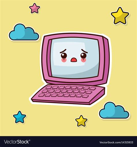 Kawaii computer sad image Royalty Free Vector Image