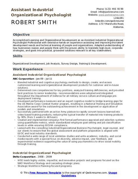 Industrial Organizational Psychologist Resume Samples | QwikResume