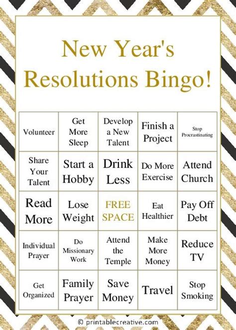 New Year's Resolutions Bingo - Free Printable Game