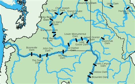 1. Map of U.S. Dams on the Columbia and Snake Rivers. Solid dots and ...