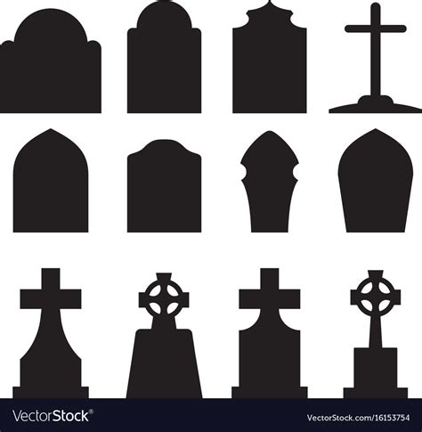 Set of headstone and tombstone silhouette Vector Image