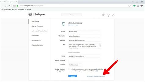 temporarily delete Instagram account - eTechShout