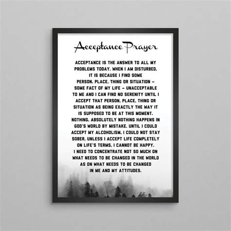 Acceptance Prayer Poster AA NA Alcoholics & Narcotics - Etsy