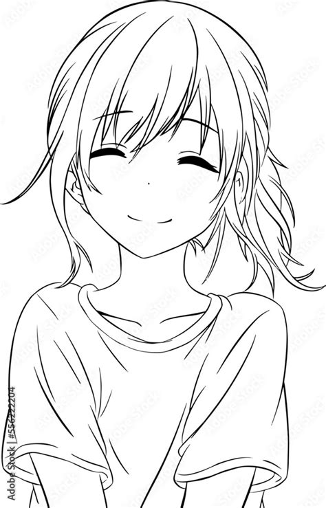 Sketch of beautiful anime girl. Anime girl line drawing. Can be colored ...