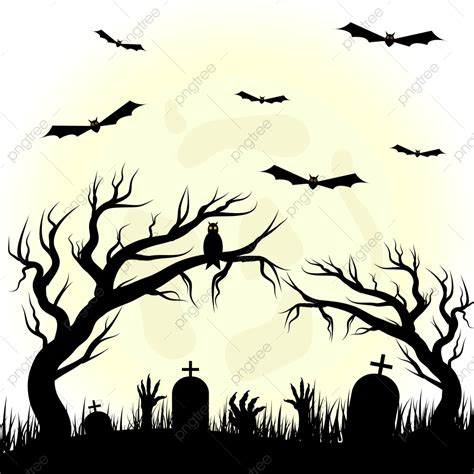 Scary Graveyard Vector Design Images, Halloween Dark Theme Graveyard ...