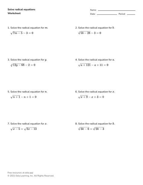 Solve Radical Equations Worksheet