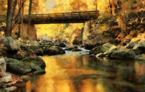 Golden Reflection Autumn Bridge Painting by Dan Sproul