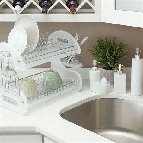 Home Basics 2 Tier Plastic Dish Drainer, White - Walmart.com