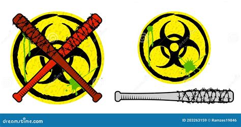 Biohazard Sign and Baseball Bats in Barbed Wire. Weapons and Signs of ...