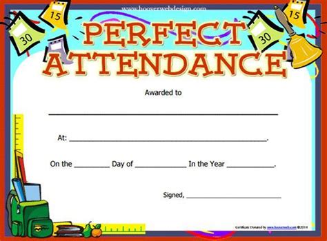 a certificate with the words perfect attendance and an image of a ...