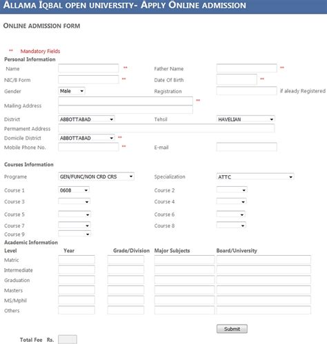 AIOU Online Admission Form Sketch for Semester Spring 2016 – Paki Mag