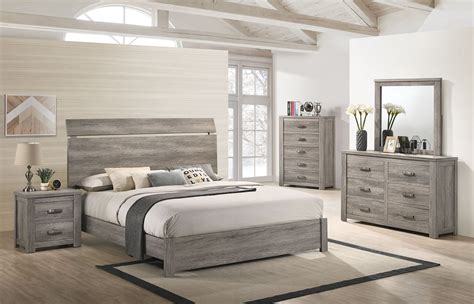 Floren Contemporary Weathered Gray Wood Bedroom Set, King Panel Bed ...