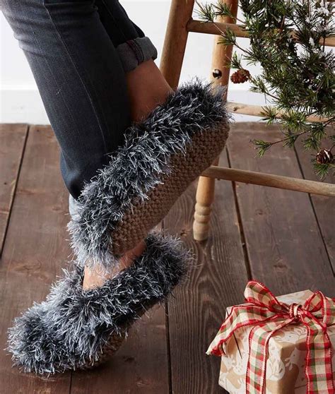 Fuzzy Faux Fur Knit Slippers | AllFreeKnitting.com