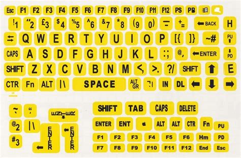 Large Print Keyboard Labels for PCs- Black-Yellow