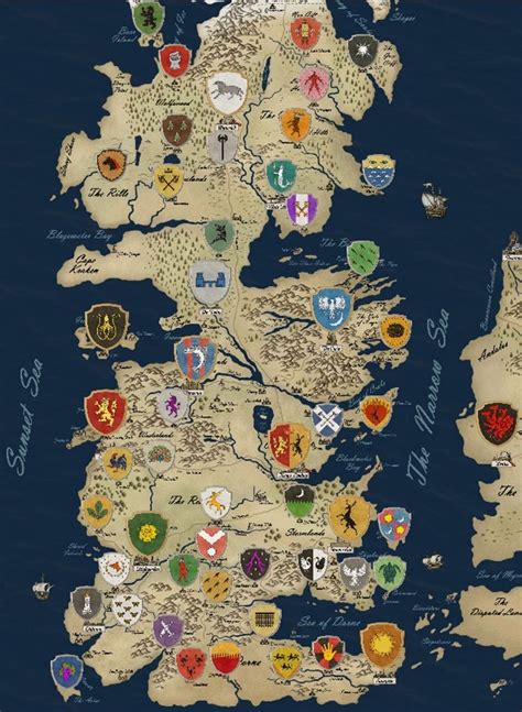 Game Of Thrones Houses Map Westeros TV Show Fabric Poster | 地図, 紋章, ゲーム