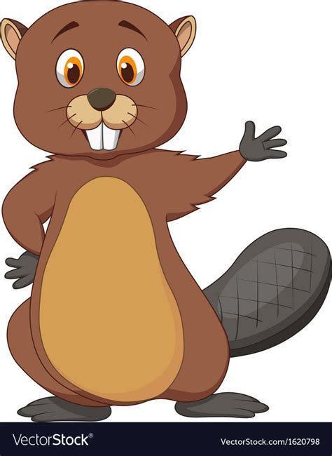 Cute beaver cartoon waving vector image on VectorStock | Beaver cartoon ...