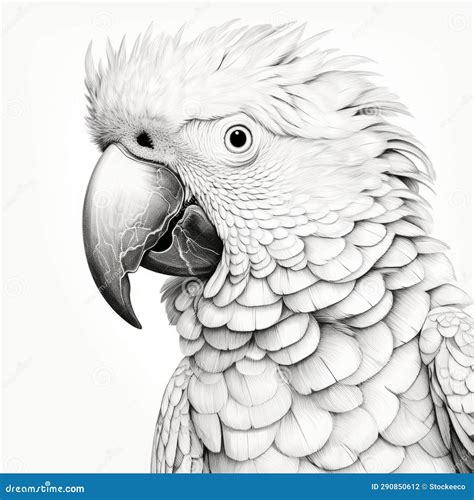 Realistic Hyper-detailed Parrot Drawing in Black and White Stock ...