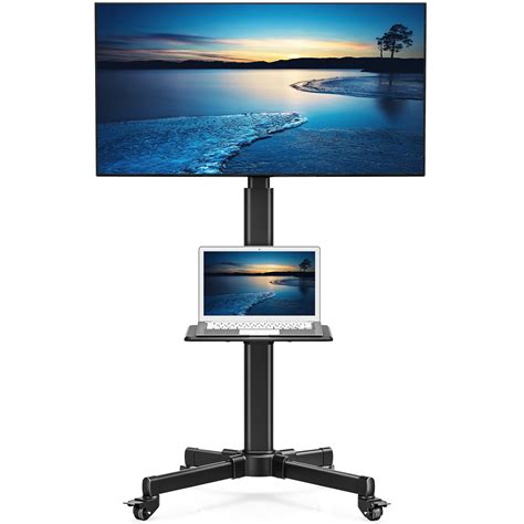 FITUEYES Mobile TV Stand with Wooden Laptop Shelf Rolling TV Cart for ...