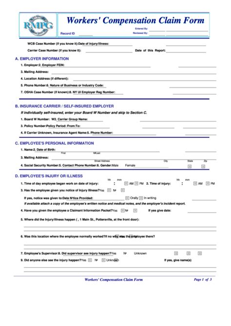 Workers Compensation Claim Form printable pdf download