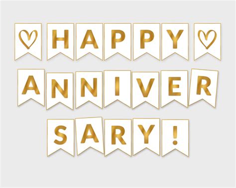 Happy Anniversary Printable Banner / White & Gold Foil Flags / - Etsy ...