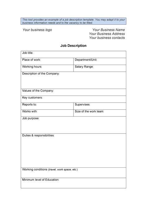 Job Descriptions Template Word – Thegreenerleithsocial.org