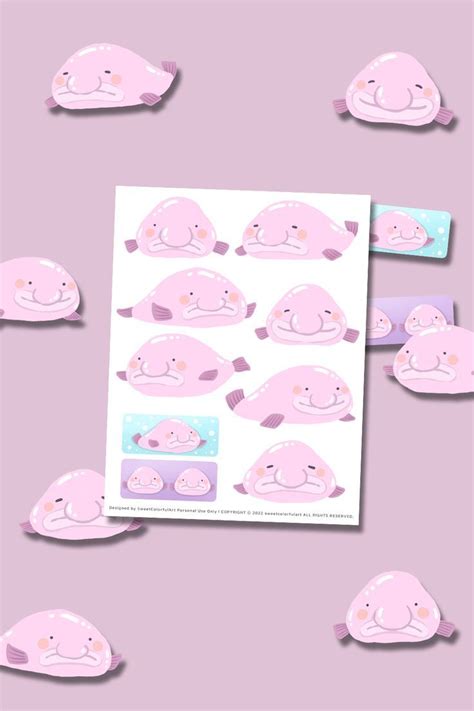 34 cute blobfish digital sticker pack, Pink blob fish printable ...