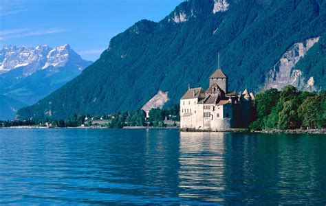 Lake Geneva switzerland with castle - Truly Hand Picked