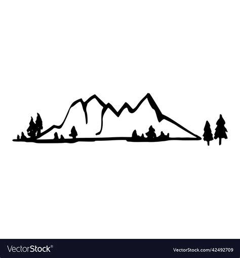 Black mountain silhouette hand-drawn doodle Vector Image