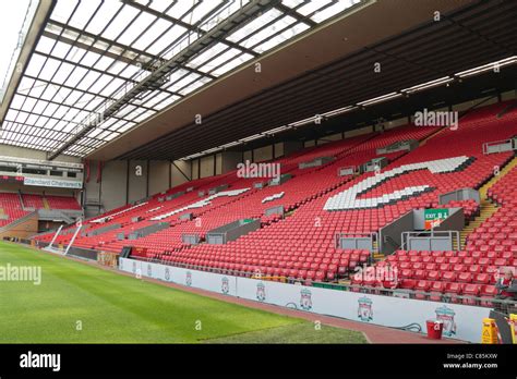 Close up view of the Kop end of Anfield (2011), the home ground of the ...