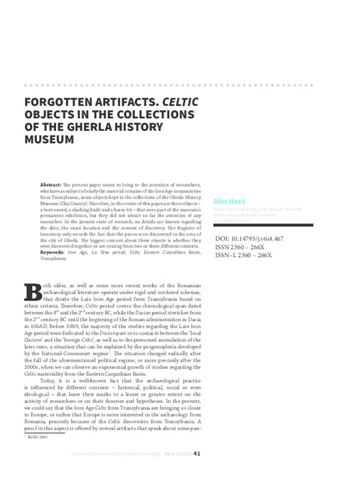 (PDF) FORGOTTEN ARTIFACTS. CELTIC OBJECTS IN THE COLLECTIONS OF THE ...