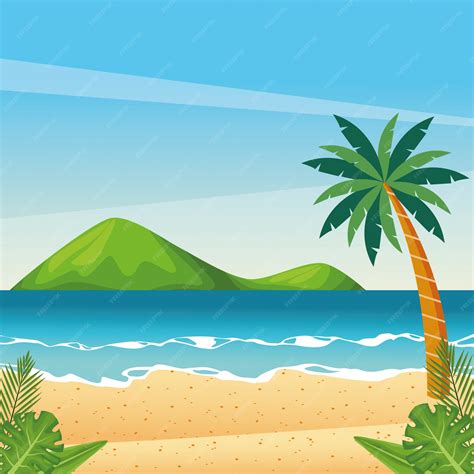 Paisaje de dibujos animados de playa hermosa | Vector Premium