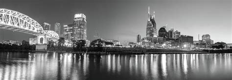 Nashville Night Skyline Panorama in Black and White Photograph by ...