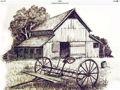 Ink pen drawings, Barn drawing, Landscape pencil drawings