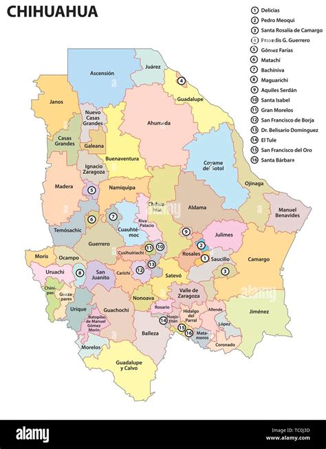 Mapa administrativo del estado mexicano de Chihuahua Imagen Vector de ...