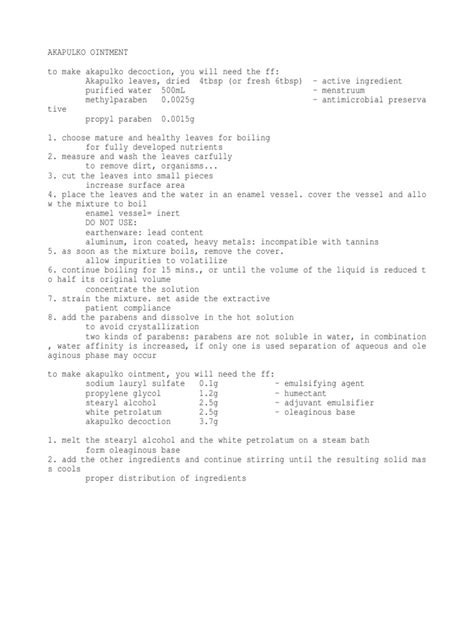 Akapulko Ointment | PDF | Solution | Physical Chemistry