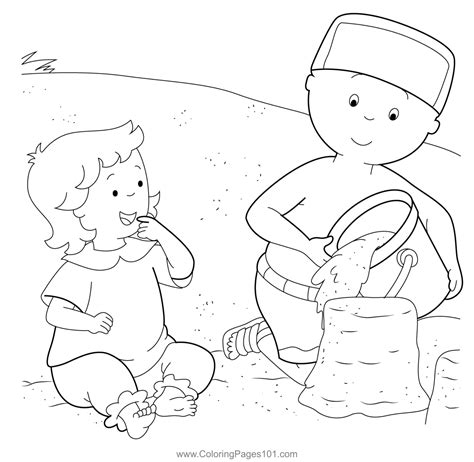 Caillou Playing With Rosie At The Beach Coloring Page for Kids - Free ...