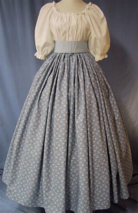 Long Skirt for Historical Costume - Wedgwood Blue Floral Print Cotton ...