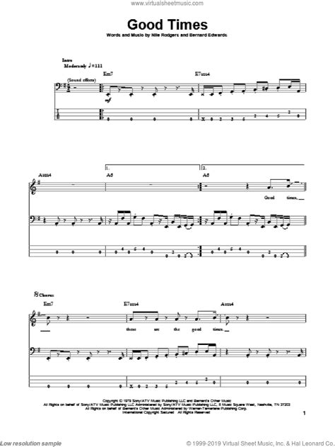 Chic - Good Times sheet music for bass (tablature) (bass guitar) | Bass ...