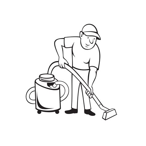 Commercial Carpet Cleaner Worker Vacuuming with Vacuum Cartoon Black ...