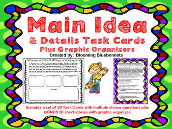 Main Idea Task Cards by Blooming Bluebonnets | Teachers Pay Teachers